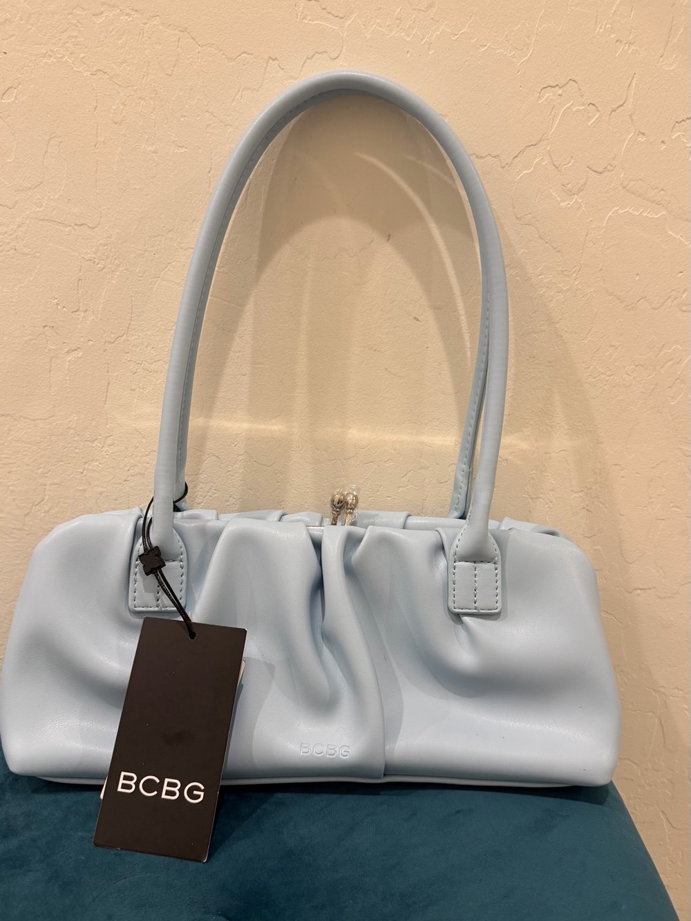 BCBG Pale Blue Gathered Top-Handle Shoulder Bag
